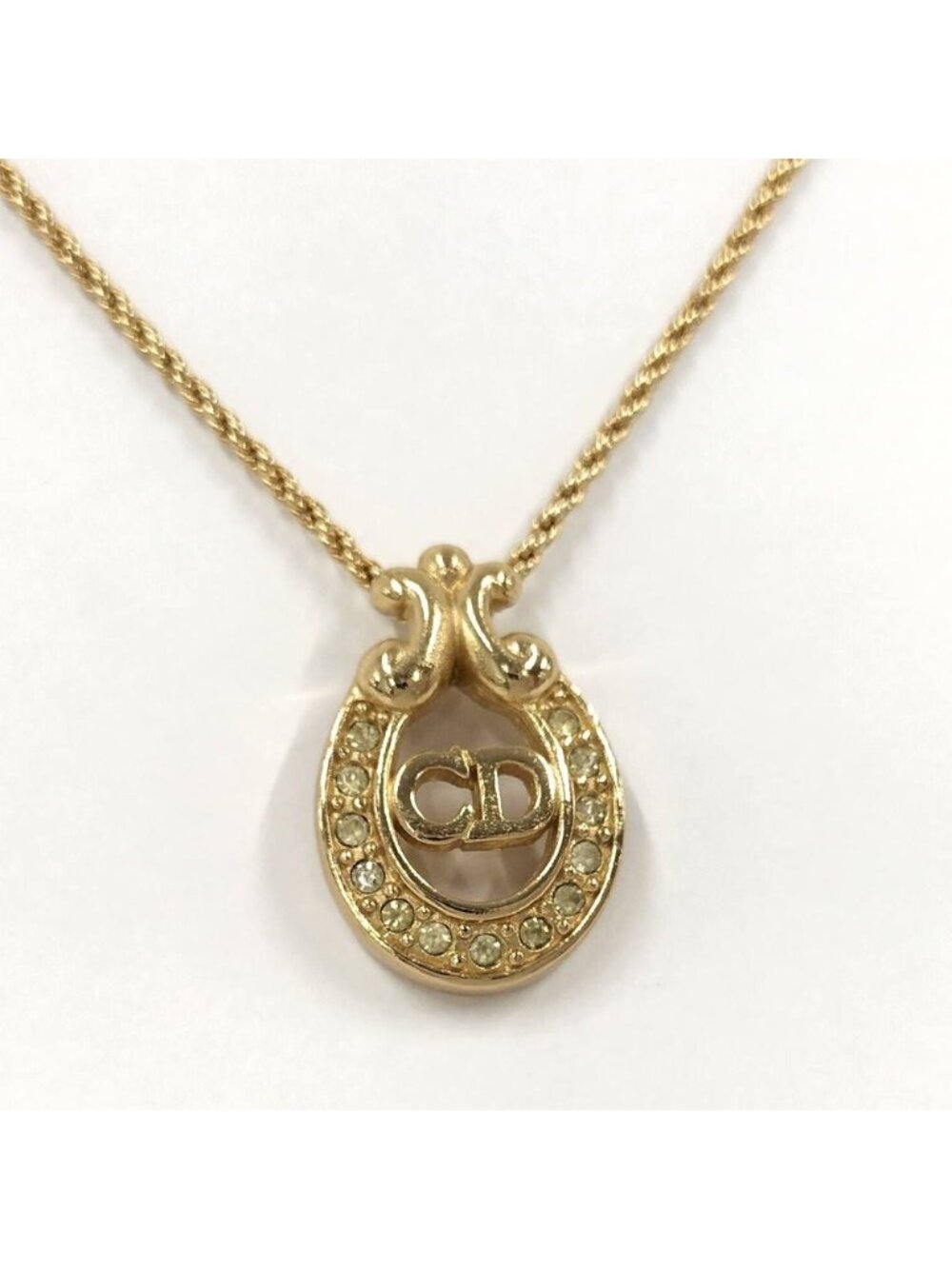 Dior Necklace CD Logo Rhinestone Plated Gold